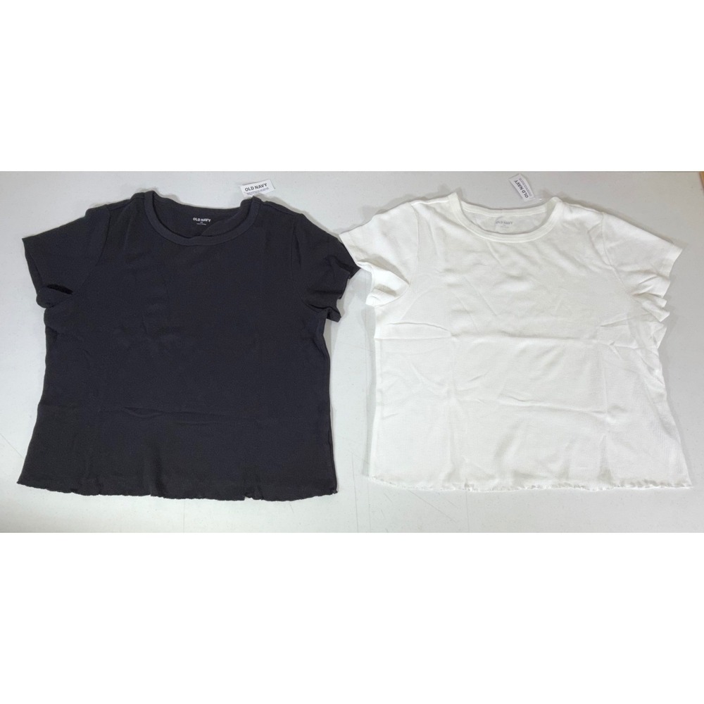 Old Navy Waffle Knit T-Shirt XXL Black White Lettuce Edge 2 Piece Set NWT